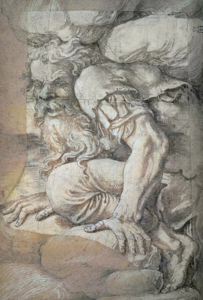 Kæmpe, skitse til freskomaleriet af giganternes fald, Palazzo del Te, Mantua, 153132 (pen og vask) (se også 78483) af Giulio Romano